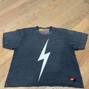 Aviator Nation Charcoal Tee with White Lightning Bolt